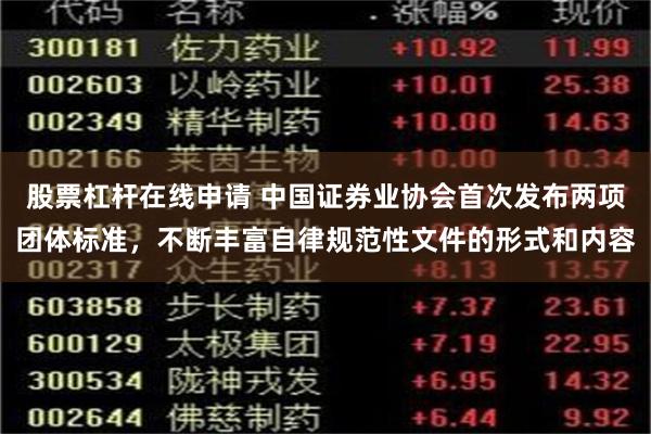 股票杠杆在线申请 中国证券业协会首次发布两项团体标准，不断丰富自律规范性文件的形式和内容